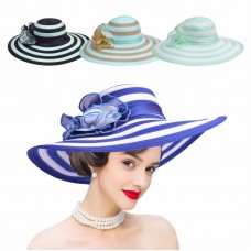 Mujers Ladies Stripe Hat Elegant Wide Brim Sun Hat Summer Beach Hat A437  eb-73259457